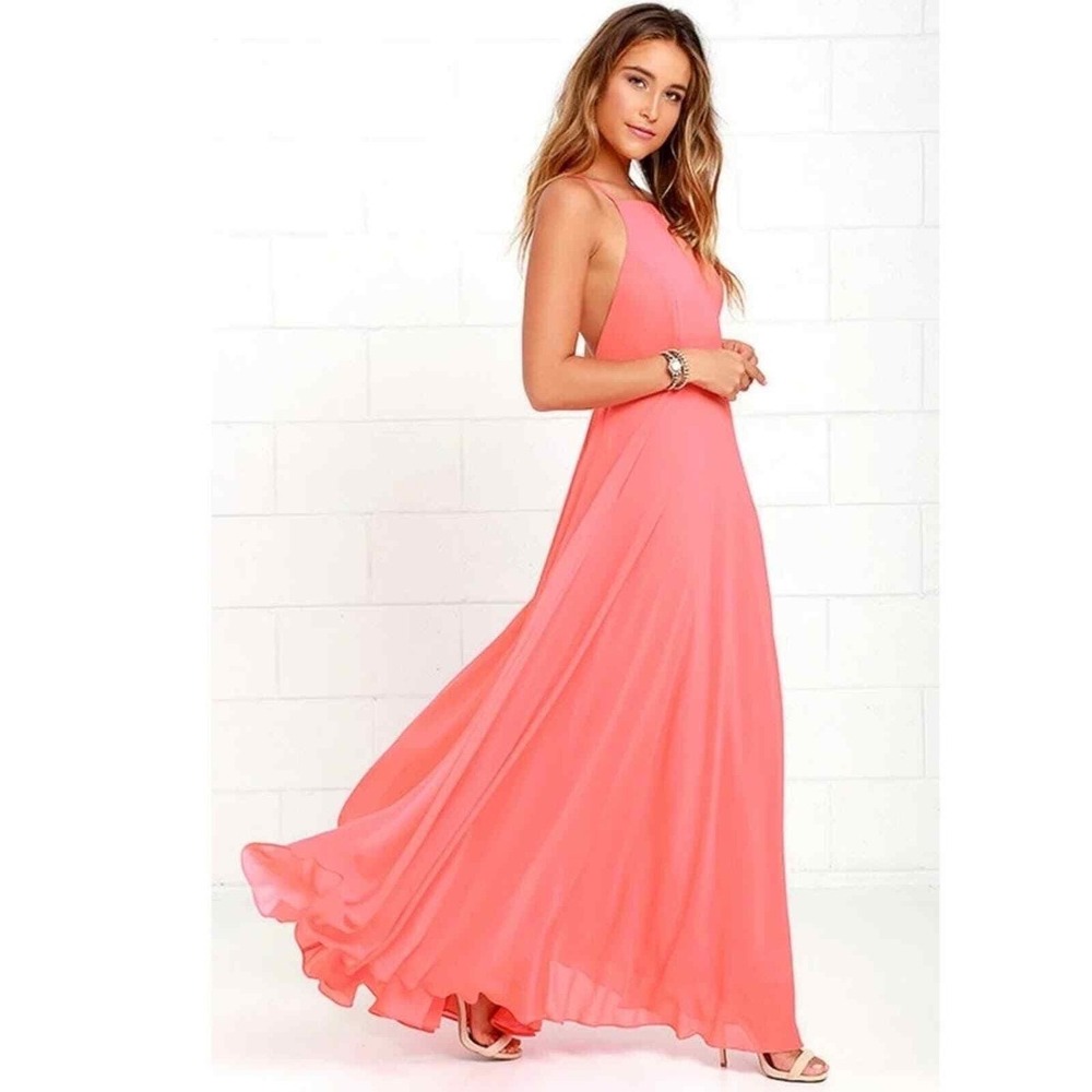 Lulus Mythical Kind of Love Coral Pink Maxi Dress. Xs wedding bridesmaid event